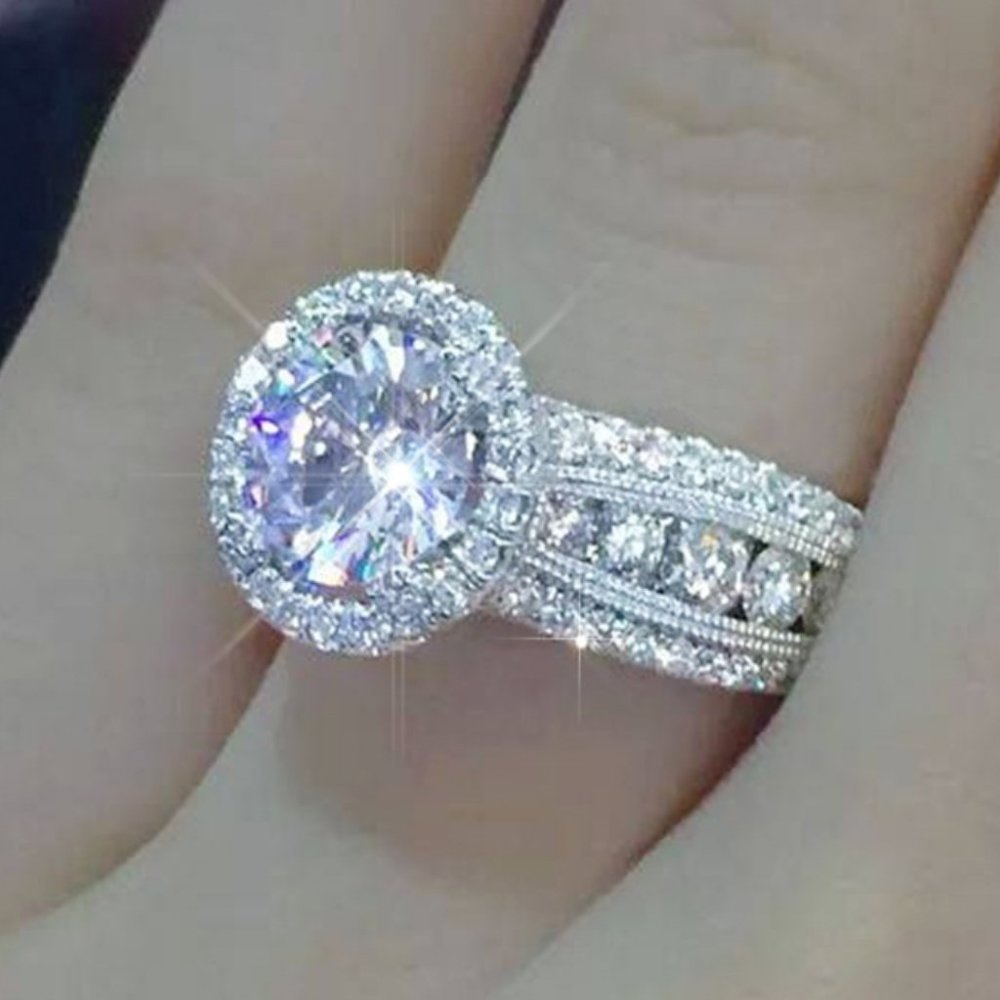 NEW 925 Sterling Silver Round Diamond Halo Ring I